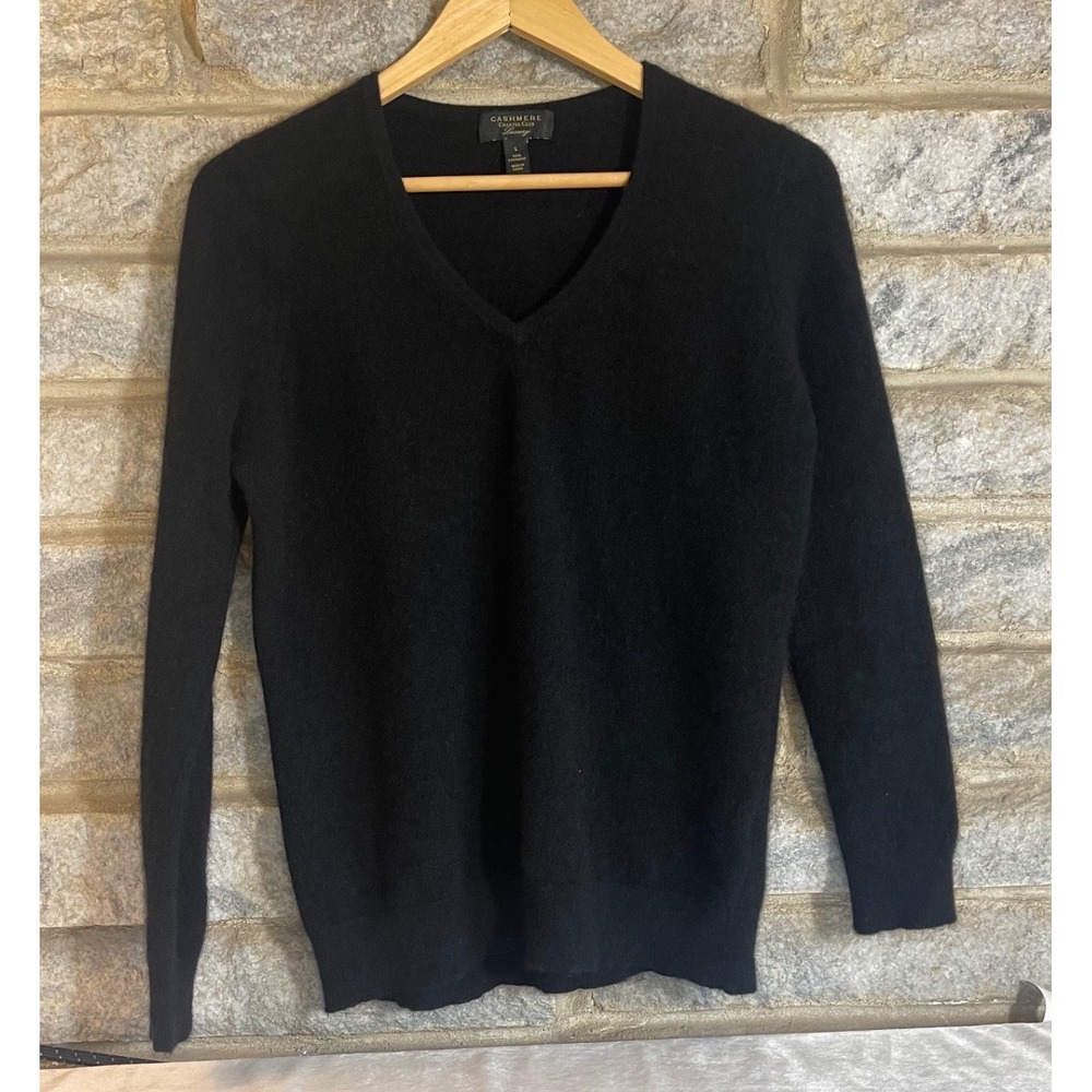 Charter Club Luxury 100% Cashmere V-Neck Sweater Black Womens Large Pullover